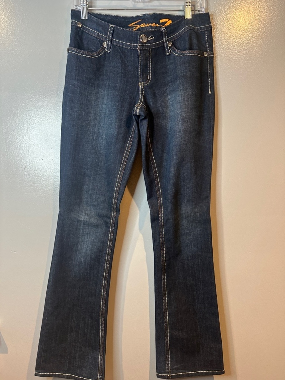 Seven7 Flare Dark Wash Jeans Crystal Buttons Size 4 y2k preppy old money